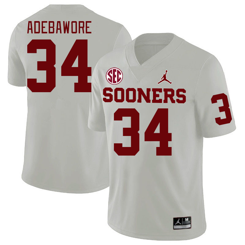 #34 Adepoju Adebawore Oklahoma Sooners 2024 SEC Conference College Football Jerseys-White